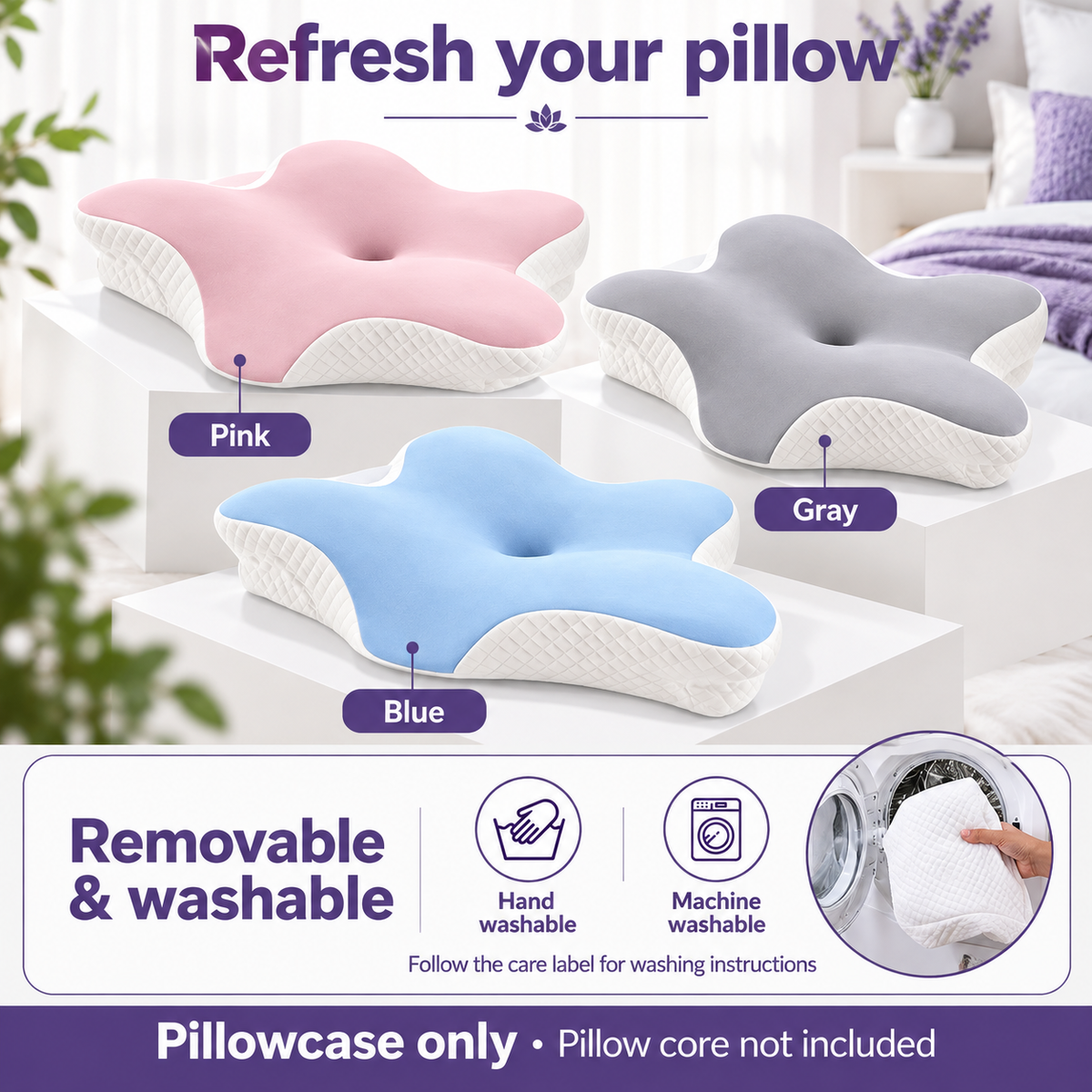 Butterfly Pillowcase – Replacement Cover for Contour Memory Foam Pillow (Case Only)